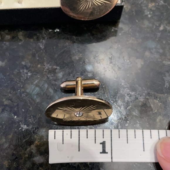 Vintage Swank Gold and Rhinestone Cuff Links and Tie Clip - Picture 2 of 4
